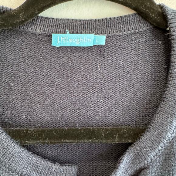 J. McLaughlin Navy Embroidered Fringe Sleeve Cardigan Jacket  L Cotton coastal - Picture 5 of 6